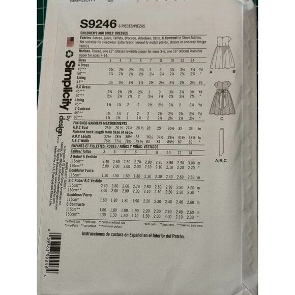 Simplicity S9246 Girls Dress Pattern Party Wedding - Picture 3 of 3